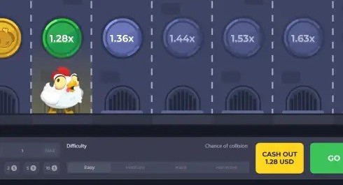 Chicken Road Screenshot 1 - laufende Runde bei 1,28x mit Cash-out-Option